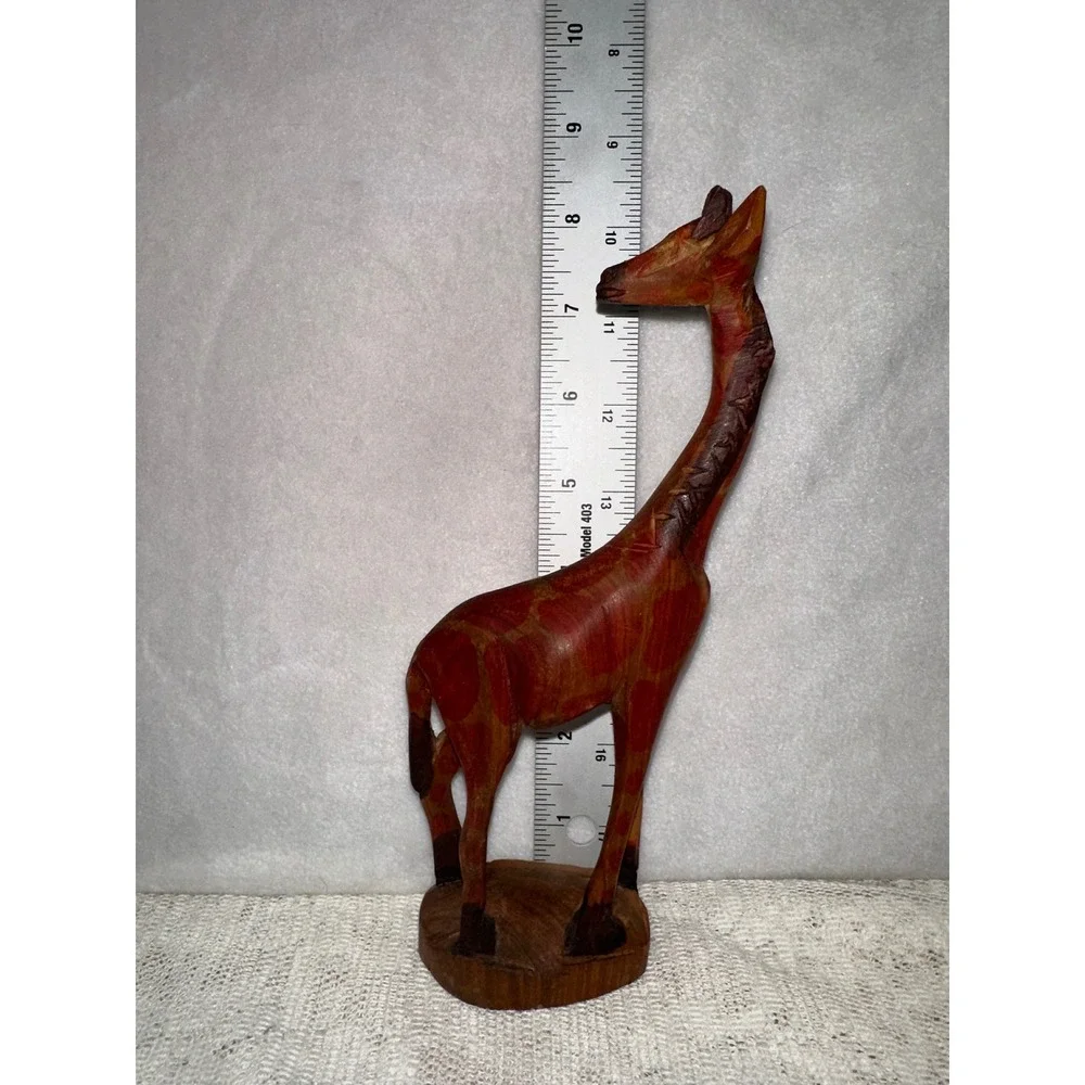Hand Carved‎ Wooden Giraffe Figurine Animal Statue Red Brown Patina Rustic Decor